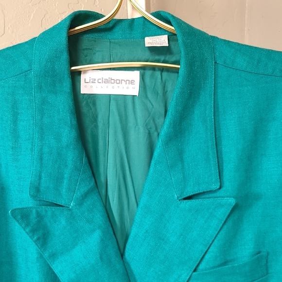 Liz Claiborne Vintage 100% Linen Blue Double-Breasted Blazer Jacket Size 12 - Picture 3 of 15